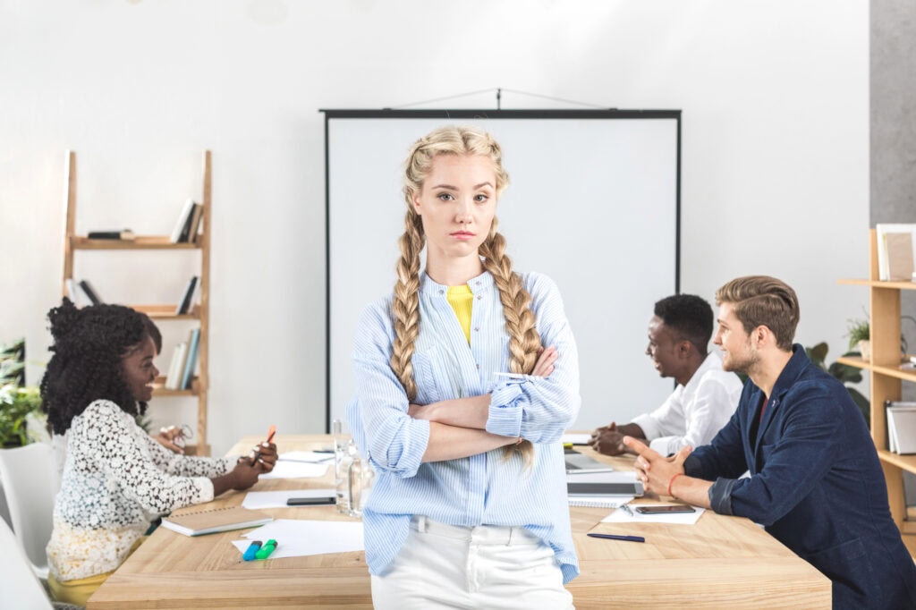 Upset businesswoman in office