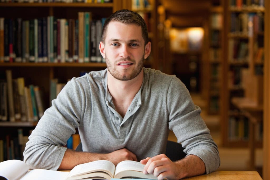 Male student working