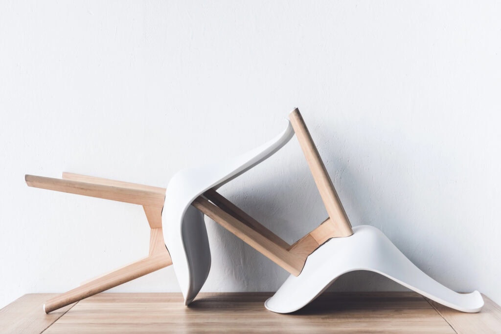 Chairs on wooden tabletop