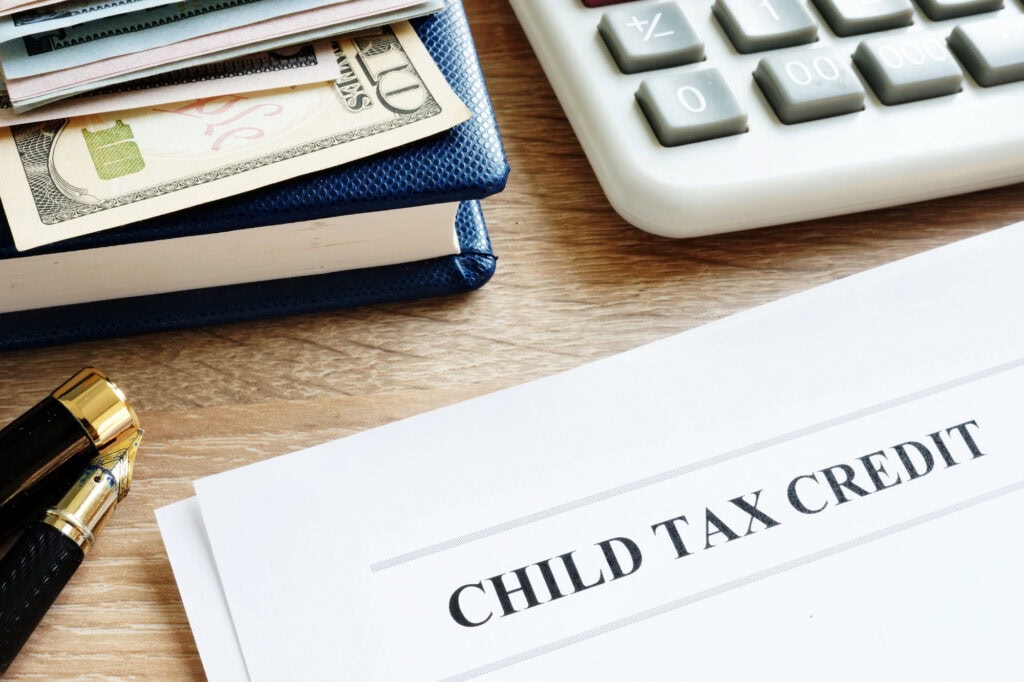 Child tax credit application in an office.