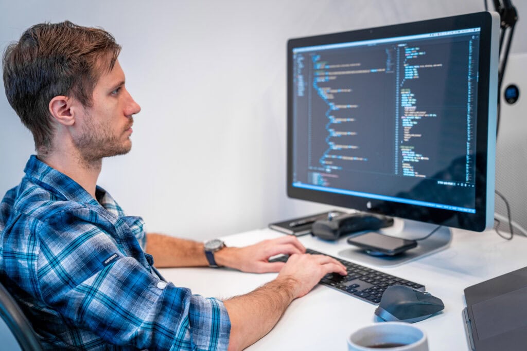 Young man working On Computer