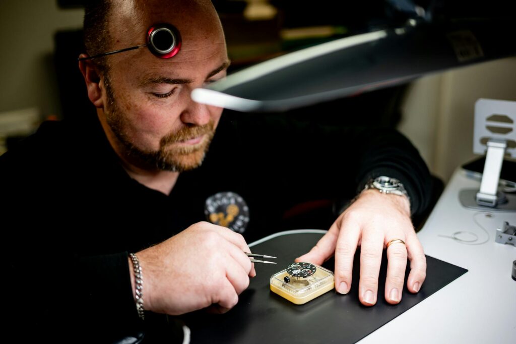 Watchmaker at Work in Close-Up Setting